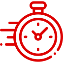Aesthetic technology business logo with a red stopwatch design.