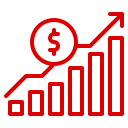 Graph with rising bars and dollar symbol showing growth trend.