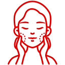 Facial outline in red representing aesthetic technology and beauty services.